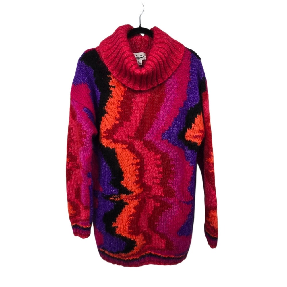 Vintage 90s Chunky Mohair Blend Sweater Women L Phoebe Buffay Abstract Artsy Mod